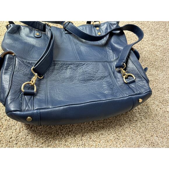 Lily Jade 100% Genuine Leather Blue Convertible Diaper Bag Backpack Meggan - Picture 12 of 16